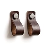 TIRADOR de Cuero para Mueble Armario PREMIUM (2 Pcs) (Vacuno Genuino argentino) + Original La Chueca Polo + FÁCIL Montaje »» (Small, Chocolate Brown)