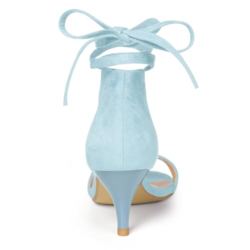 Allegra K Women's Women Open Toe Kitten Heel Lace Up Dress Sandals Sky Blue 93
