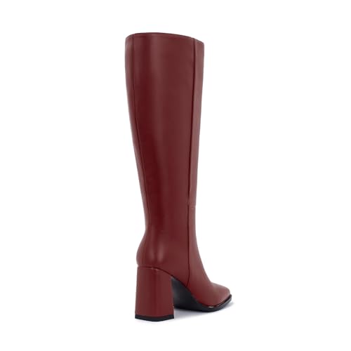 Image of Knee High Boots for Women - Wide Calf Boots with Zipper, Square Toe Tall Leather Boots, Chunky Heel Fashion Long Boots