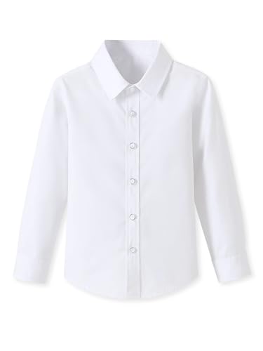 SOLOCOTE Jungen Weißes Hemd - Klassisches Langarm-Hemd mit Knopfleiste, Kragenhemd für Jungen für Schuluniform, Hochzeiten und besondere Anlässe Weiß 158-164