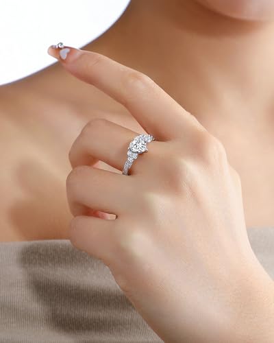 Elspeth 925 Sterling Silver Engagement Promise Rings for Women, Heart/Round Shaped Simulated Diamond Bridal Ring, Gift for Wife/Mom/Girlfriend, Size 5-103
