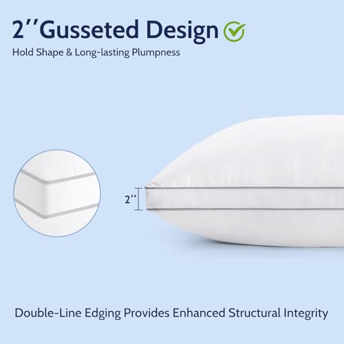 Image of ROUMEA Pillows Queen Size Set of 2, Gusseted Bed Pillows for Sleeping 2 Pack, Luxury Hotel Quality, Supportive Queen Pillow with Soft Down Alternative for Back Stomach Side Sleepers, Machine Washable