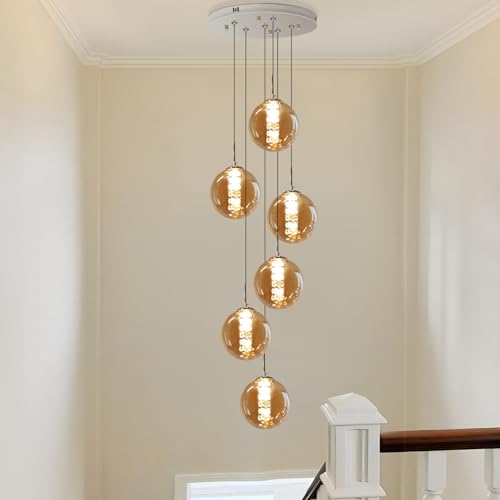 CBJKTX Pendelleuchte esstisch Pendellampe Höhenverstellbar kugel Hängeleuchte 6-Flammig aus Glas in Farbe Bernstein Küchen Wohnzimmerlampe Schlafzimmerlampe Flurlampe CBJKTX Pendelleuchte esstisch Pendellampe Höhenverstellbar kugel Hängeleuchte 6-Flammig aus Glas in Farbe Bernstein Küchen Wohnzimmerlampe Schlafzimmerlampe Flurlampe