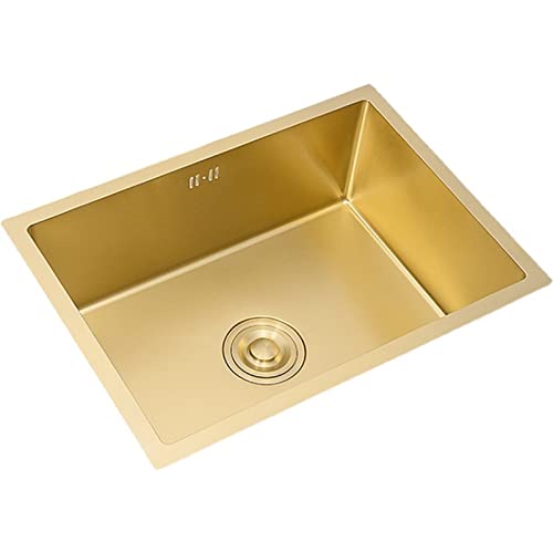 Fregadero De Cocina Fregadero De Barra De Un Tazón Dorado Acero Inoxidable 304 con Escurridor Dorado Instalación Empotrada O Debajo del Mostrador (Color : Gold, S : 55x40x21.5cm)