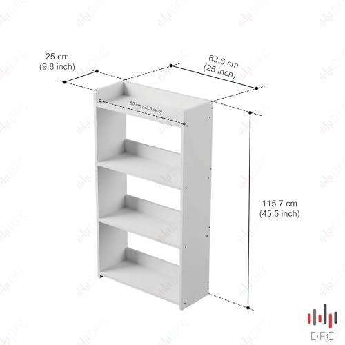 Image of DFC Element Auburn Book Shelf Wooden 4 Tier Shelf For Living Room, Home & Bedroom Decor & Daily Essentials|Engineered Wood Storage Shelf with Space Saving Organizer, Open Display Design (White finish)