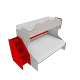 letto 1 piazza e mezzo con cassetti  MOBILFINO CAMERETTE SMART120 - Letto a Castello con Letto Inferiore 1piazza e Mezza con scaletta Contenitore Indipendente - Rovere Rock e Rosso, Senza Letto Estraibile