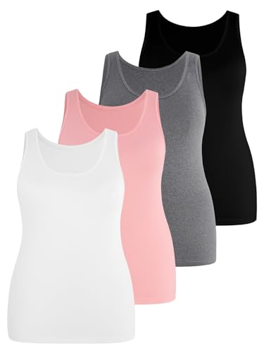 SOLY HUX Women's Plus Size 4 Packs Long Tank Tops Sleeveless Undershirts Layering Basic Vests