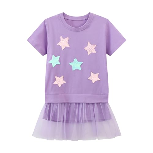 Image of HILEELANG Little Girl Short Sleeve Dress Easter Cotton Casual Applique Tunic Shirt Dresses