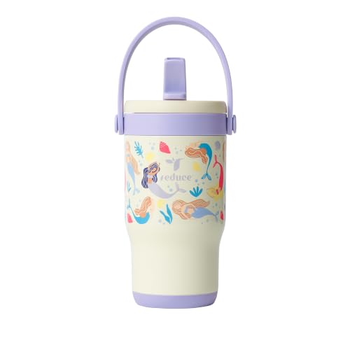 REDUCE CHILLER GO Insulated Kids Tumbler – 14 oz Stainless Steel Cup with Leak-Proof Lid, Stays Cold 18 Hours, Dishwasher Safe – Kids Water Bottle for School, Travel & On the Go - Purple Mermaids