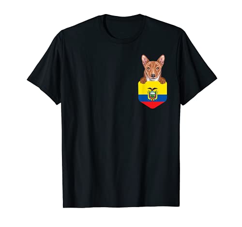 Ecuador Flag Basenji Dog In Pocket T-Shirt, Black