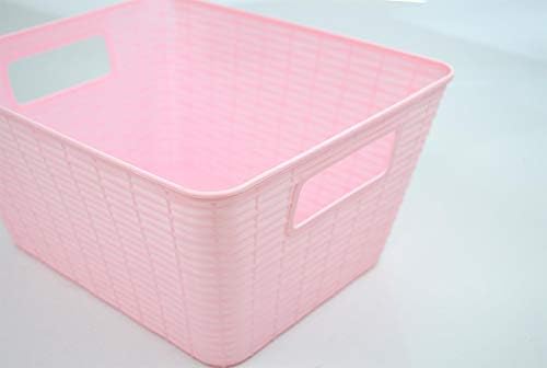 YöL Medium Storage Baskets Rattan Style Boxes Pink Grey Cupboard Bathroom Plastic 4 Pack