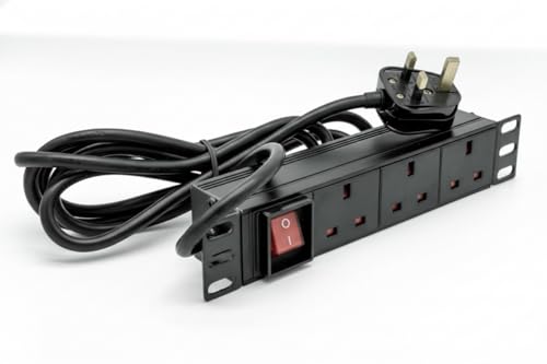 LMS Data 10 Inch 3 Way 1U Power Distribution Unit (PDU), 13A Multi Plug Power Strip, Horizontal Server Rack Mount, 2.5 Metre Cable