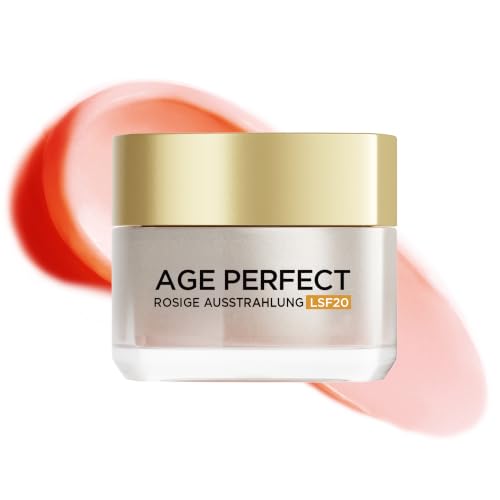 L'Oréal Paris Rosé Tagespflege LSF 20 für Frauen, für eine ebenmäßige & strahlende Haut & rosig frische Ausstrahlung mit Pfingsrosen-Zellen, Calcium und Vitamin B3, Age Perfect Golden Age1x 50ml