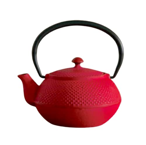 [ Roji Associates ] Cast Iron Teapot, Nanbu Tekki Teapot, (Arare - Round Type), Made In Japan, With Tea Strainer, Inner Enamel Finish, Teapot, Color Pot, Open Fire Ban (13.53 Fl Oz/Red) #TOP5