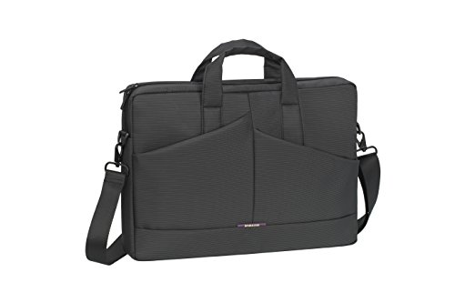 RIVACASE Laptoptasche bis 15,6 Zoll - Schlanke & kompakte Schultertasche mit viel Stauraum, extra gepolstertem Notebookfach & zwei Innentaschen / Grau