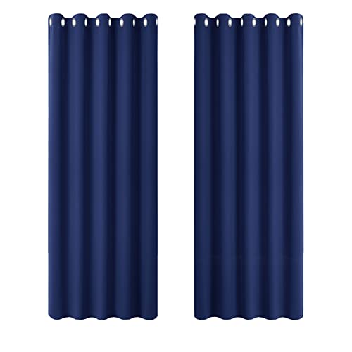 PONY DANCE Nursery Blackout Curtains - Eyelet Curtain Drapes for Room Darken Rings Up Thermal Insulated Window Panels for Kids Bedroom, 1 Pair, 66 inch by 72 inch, Blue
