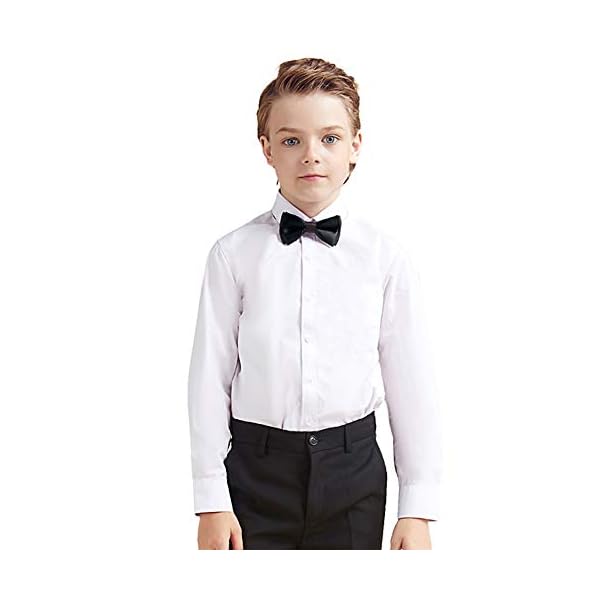 Rolanko Boys White Long Sleeve Dress Shirt Formal Button Down Shirts with Bow Tie for Boys' Kids Clothes - Image 4