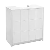 El mueble bajo lavabo de baño está fabricado con tableros de MDF de buena calidad, realizados con fibras de madera de densidad media prensadas, con cubierta vinílica lisa en color blanco. Los 2 tableros que lleva en la parte trasera le ofrecen solidez y los travesaños que lo elevan del suelo le suman estabilidad y mayor durabilidad.