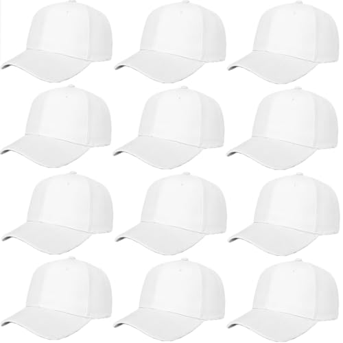 ZH Plain Adjustable Unisex Blank Design 12 PC Lot Baseball Caps White