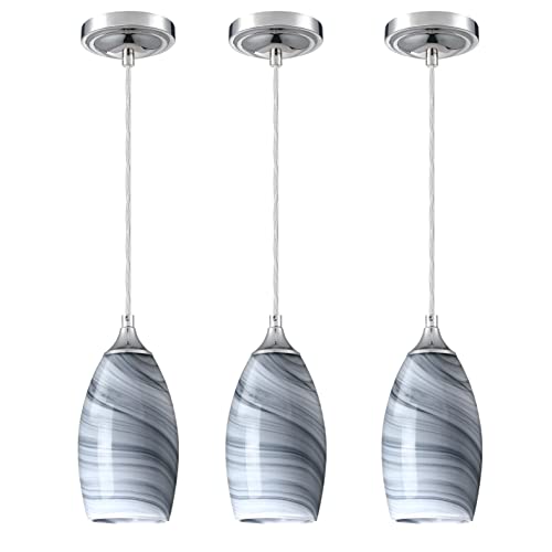 Sky Designer 3 Pack 1 Light Indoor Mini Hanging Kitchen Island Pendant Lamps,Polished Nickel Finish With Handcrafted Art Glass Hanging Light Chandelier Shade For Bar, Dining Room #TOP7
