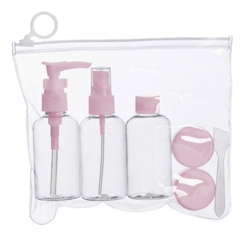Kit Viagem 6 Peças Frascos Potes e Espátula Para Shampoo Perfume Condicionador Creme Ou Outros (Rosa