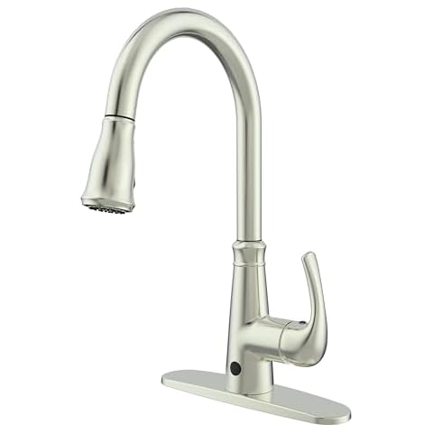 RUNFINE Patented Design Brass Brushed Nickel Touchless Kitchen Faucet,Smart Hands Free Kitchen Faucets with Pull Down Sprayer,Single Handle Kitchen Sink Faucet Cover
