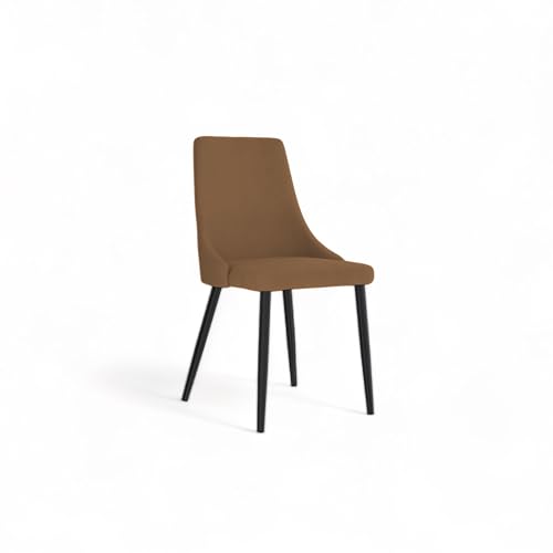 Image of Finch Fox Taskpro Modern Unique Velvet Upholstered Seating Living Room Dining Chair with Black Metal Legs in Tan Color