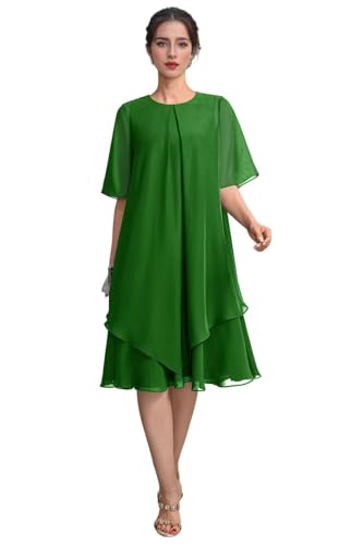 Tea Length Mother of The Bride Dresses for Wedding Chiffon Round Neck Formal Women's Evening Dress MD006