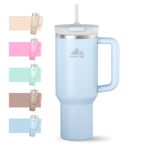 Tumbler 40oz - Trinkflasche mit Strohhalm 1.2L - Auslaufsicher Thermobecher mit Strohhalm Kühlt 10 Stunden - 48 Stunden Eisgekühlt - Trinkbecher mit Deckel und Strohhalm BPA Frei - Gletscherblau