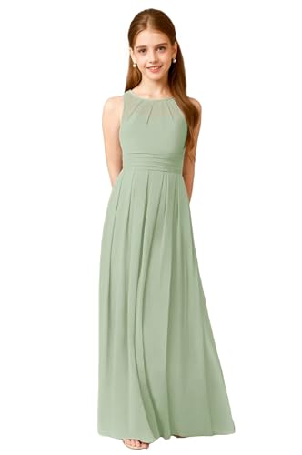 Pleated Chiffon Junior Bridesmaid Dresses for Wedding Sleeveless Flower Girl Dress Long Formal Party Dress for Girls