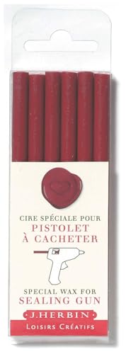 Herbin 35826T - Un paquet de 6 batons de cire spéciale pour pistolet, Bordeaux, 15.40 x 4.50 x 1