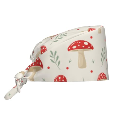 Flat Mushrooms for Women Scrub Caps Adjustable Working Cap Sweatband Tie Back Bouffant Hat -