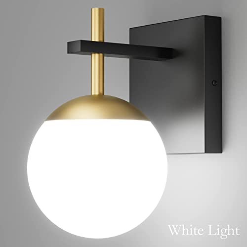Ralbay Black Gold Wall Sconce, Mid Century Modern Wall Lighting Fixtures Milky Glass Indoor Wall Lamp For Home Decor Bathroom Kitchen Living Room Vanity Hallway #TOP3