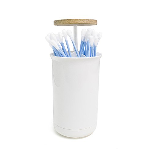 Balvi Distributeur de Coton-tiges Push & Up Couleur Blanc Distributeur de Coton-tiges Bois/Plastique Cover