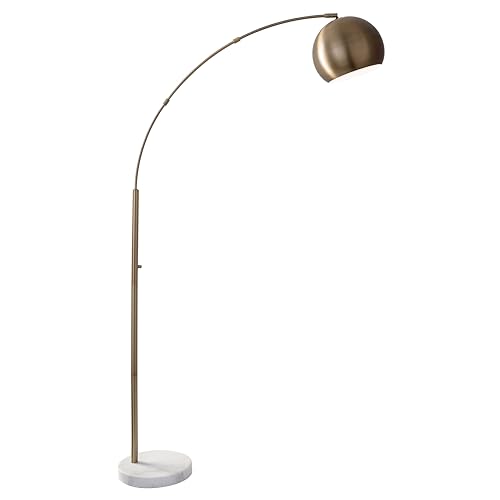 Adesso Arc Floor Lamp with Marble Base, Antique Brass Finish