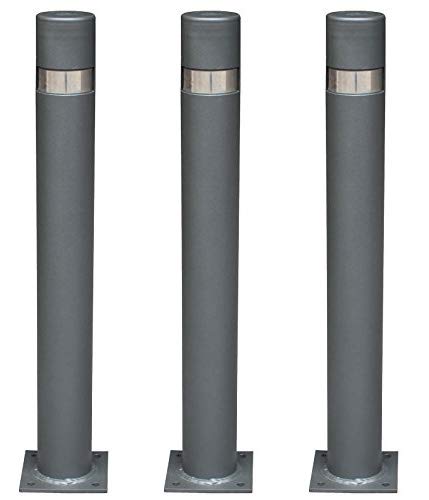 ADO - Pilona fija reforzada con placa inferior modelo City. Bolardo de hierro con parte superior en acero inoxidablede 95x800 mm para atornillar a suelo (3- Pilonas)