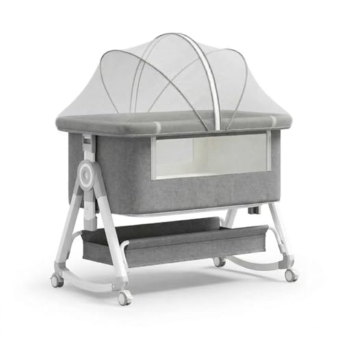 PandaEar Foldable Baby Bassinet Bedside Sleeper with Mosquito Net, Portable Crib with Wheels, Adjustable Height Infant Bed, Co-Sleeper for Newborns, Breathable Mesh