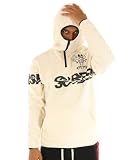 Picture of SCREENSHOT-H11354 Mens Urban Streetwear Polar Balaclava Fleece Hoodie - NYC Graffiti Patch Front Pocket High Top Oversized Sweatshirt-Cream-2XLarge