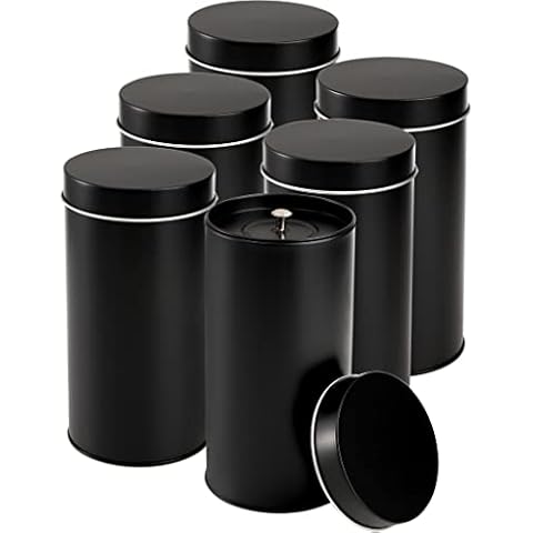 Yesland 6 Pack Tea Tin Canister with Airtight Double Lids, 32 Fl Oz Tin Can Box and Large Round Kitchen Canisters for Loose Tea, Coffee, Candy, Herbs and Spices(Black) Cover