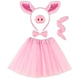 Mototo 5 Pieces Pig Costume Set Pig Ears Headband Nose Bow Tie Tail Tutu Skirt Fancy Animal Pink Dress Kit Animal Costume Accessories for Halloween Christmas Cosplay Dress up Play