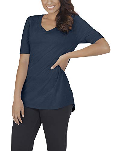 Fruit of the Loom Women's Essentials All Day Elbow Length V-Neck T-Shirt, T.Blue Heather, X-Large