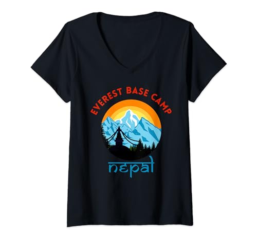 Mujer Monte Everest Base Camp Nepal Mountain Hiker Nepal Guión nepalí Camiseta Cuello V