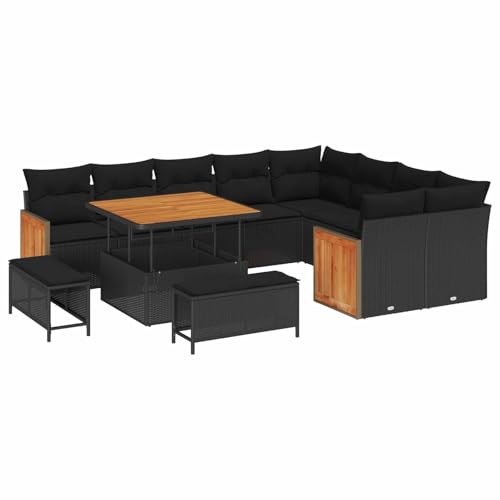 Tonture Garten-Sofa-Set mit Kissen, 12-teilig, Schwarz, Poly-Rattan &...