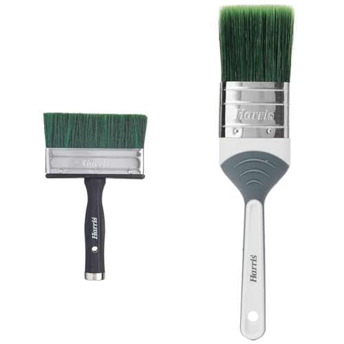 Image of Harris Seriously Good Shed & Fence Woodwork Paint Brush, 5" & Seriously Good Shed & Fence NO-LOSS Woodwork Paint Brush, 2"