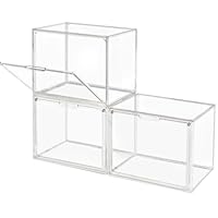 Clear Stackable Plastic Storage Bins with Magnetic Attraction Lid, Dustproof Book & Cosmetic Display Cases, Large Figures Collectibles Showcase, Shoe Box, Handbag, Hat (3Pack)