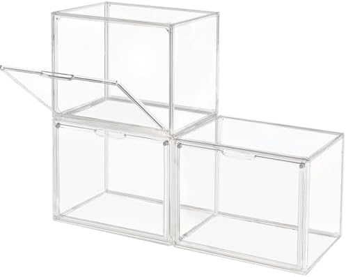 GUDEMAY Clear Stackable Plastic Storage Bins with Magnetic Lid, Dustproof Book & Cosmetic Acrylic Display Cases, Large Figures Collectibles Showcase,