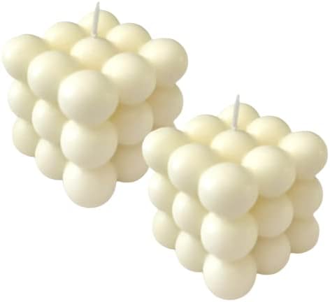 2 Pcs Ivory Bubble Candle Soy Wax Vanilla Scented Square Bubble Candles, Bubble Cube Candle for Home Decor & Gifting