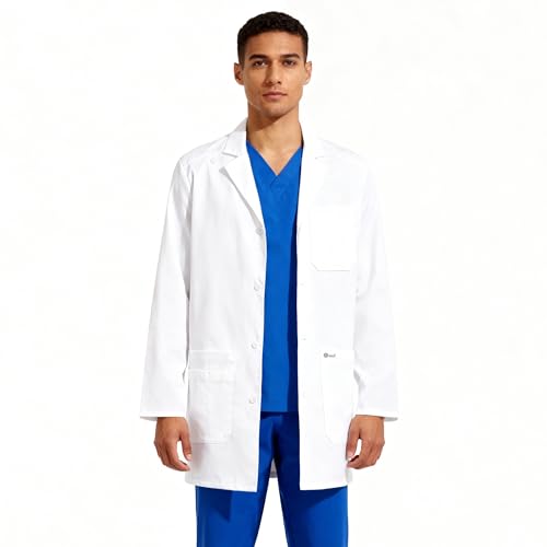 B-well Leonardo Laborkittel Herren – Medizinischer Kittel mit Stretch, Ausweisschlaufe & Taschen – Atmungsaktiver medizinischer Arbeitskittel für Klinik, Labor & Praxis