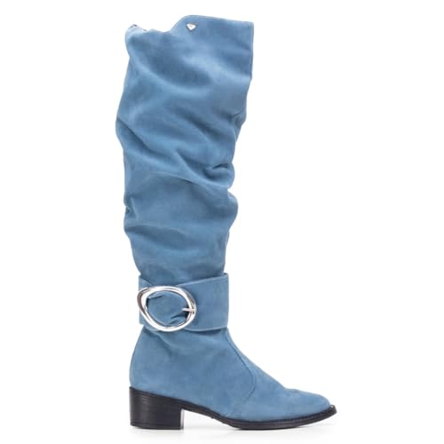 Bota Montaria Em Camurça Cano Longo Enrugado 220-GG (Azul, 36)