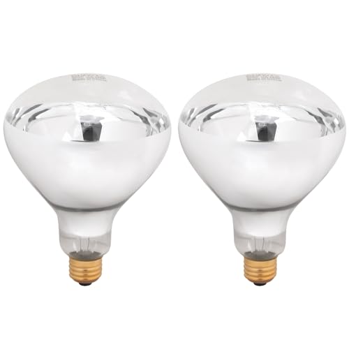 Aiicioo 250W R40 Clear Heat Lamp Bulb R40 Incandescent Heat lamp Bulb for Pets Flood Light Bulb for Chickens Clear Infrared Bath Light E26 Base 2 Pack